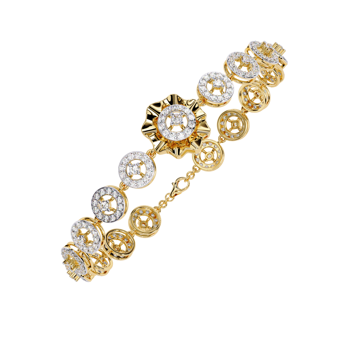 Round Cut Lab Diamond Vintage Halo Link Bracelet - View 2