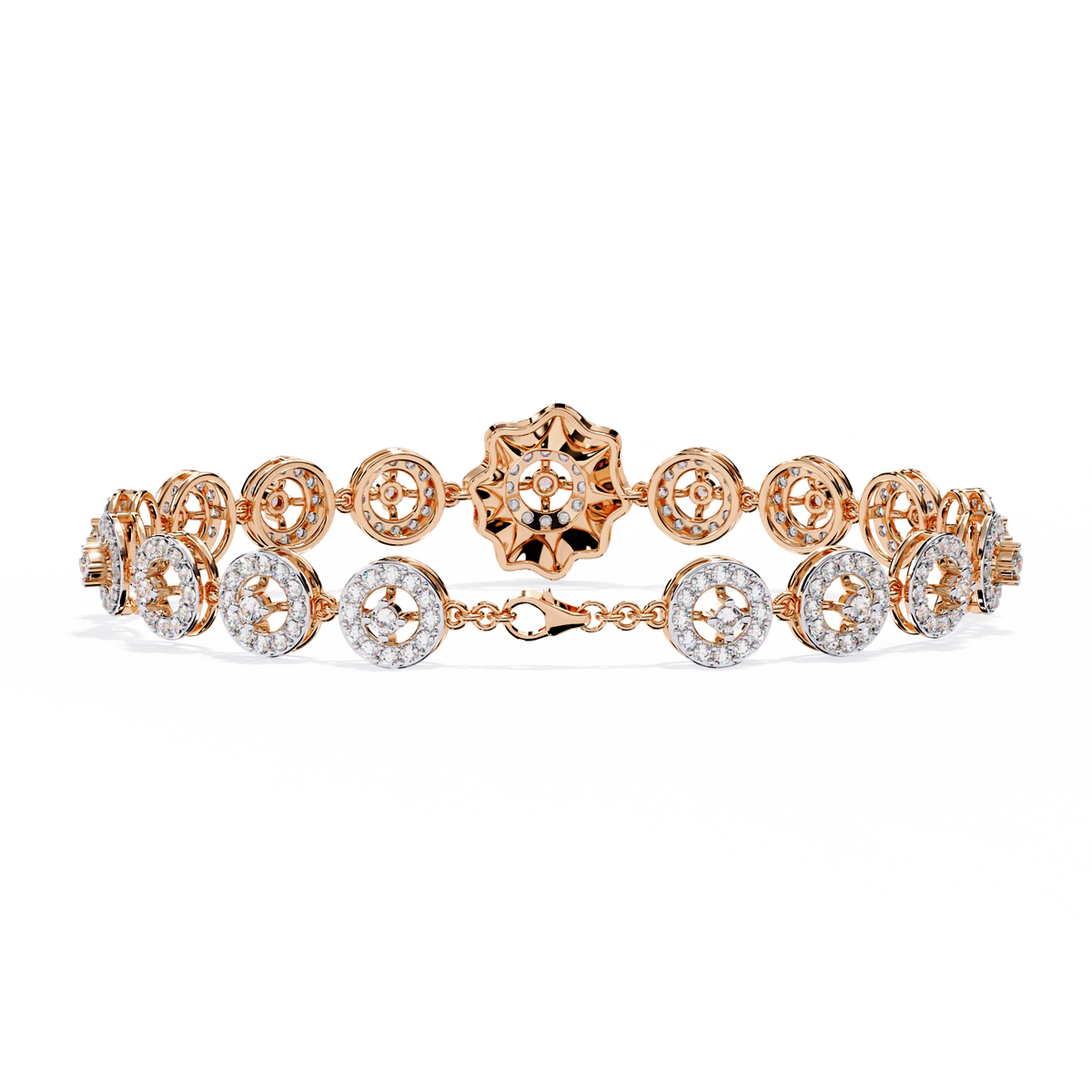 Round Cut Lab Diamond Vintage Halo Link Bracelet - View 6