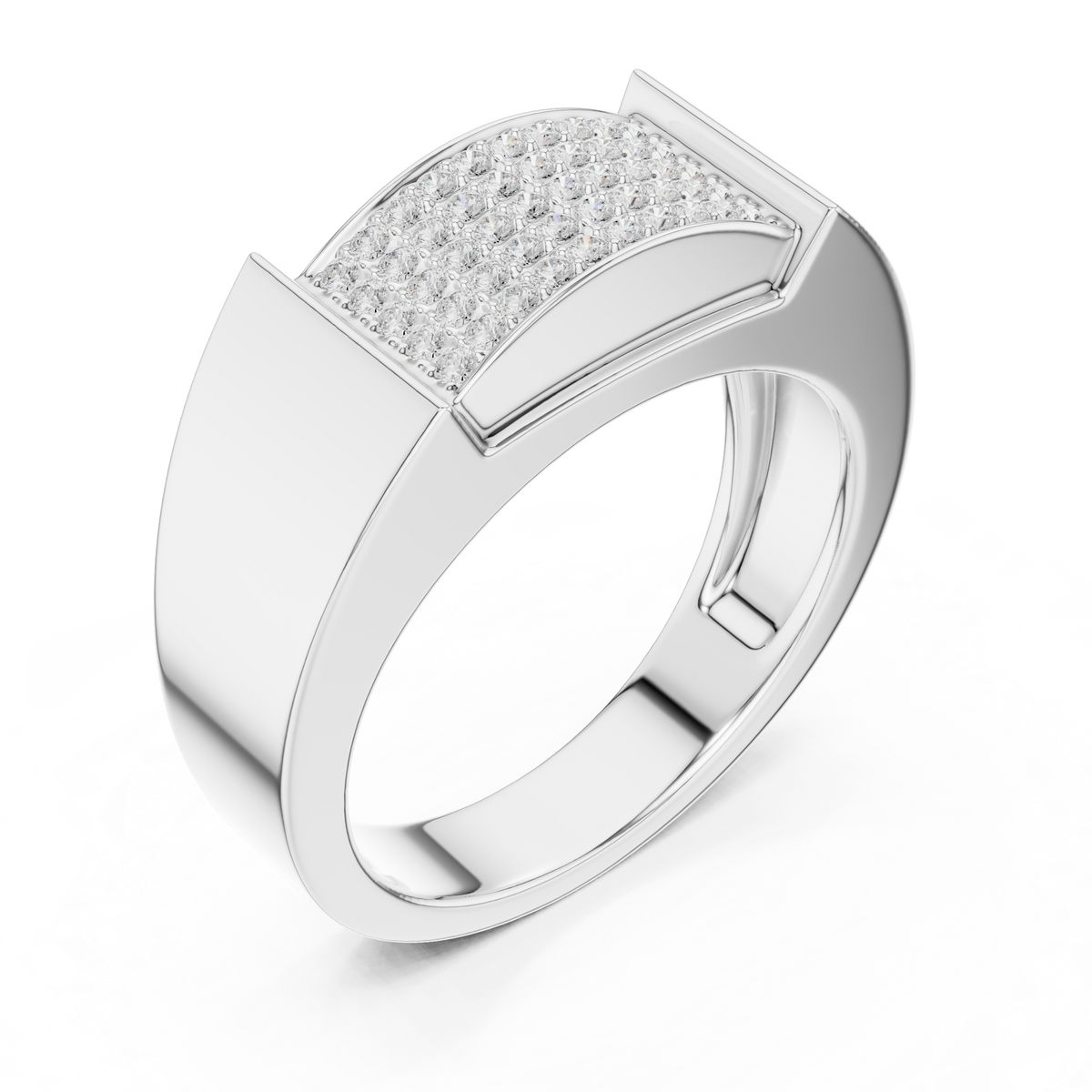 Round Cut Lab Grown Diamond Men's Heavy Gold Micro Pave Statement Ring - View 4