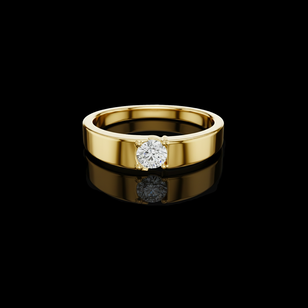 Round Cut Lab Grown Diamond Men's Modern Flush Set Engagement Ring