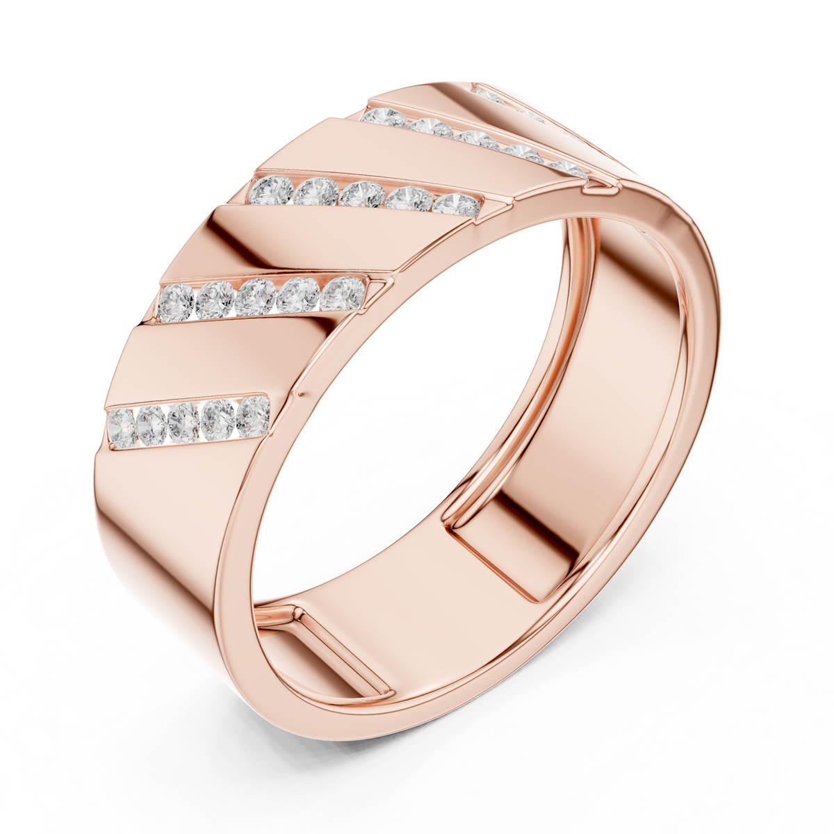 Round Cut Lab Grown Diamond Men's Wide Diagonal Channel Set Band - View 3