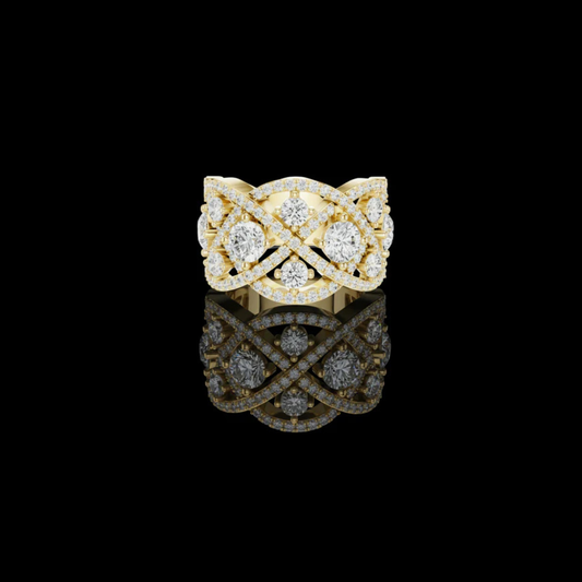 Round Cut Moissanite Diamond Interwoven Infinity Cluster Band Ring