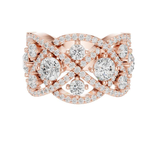 Round Cut Moissanite Diamond Interwoven Infinity Cluster Band Ring - View 2