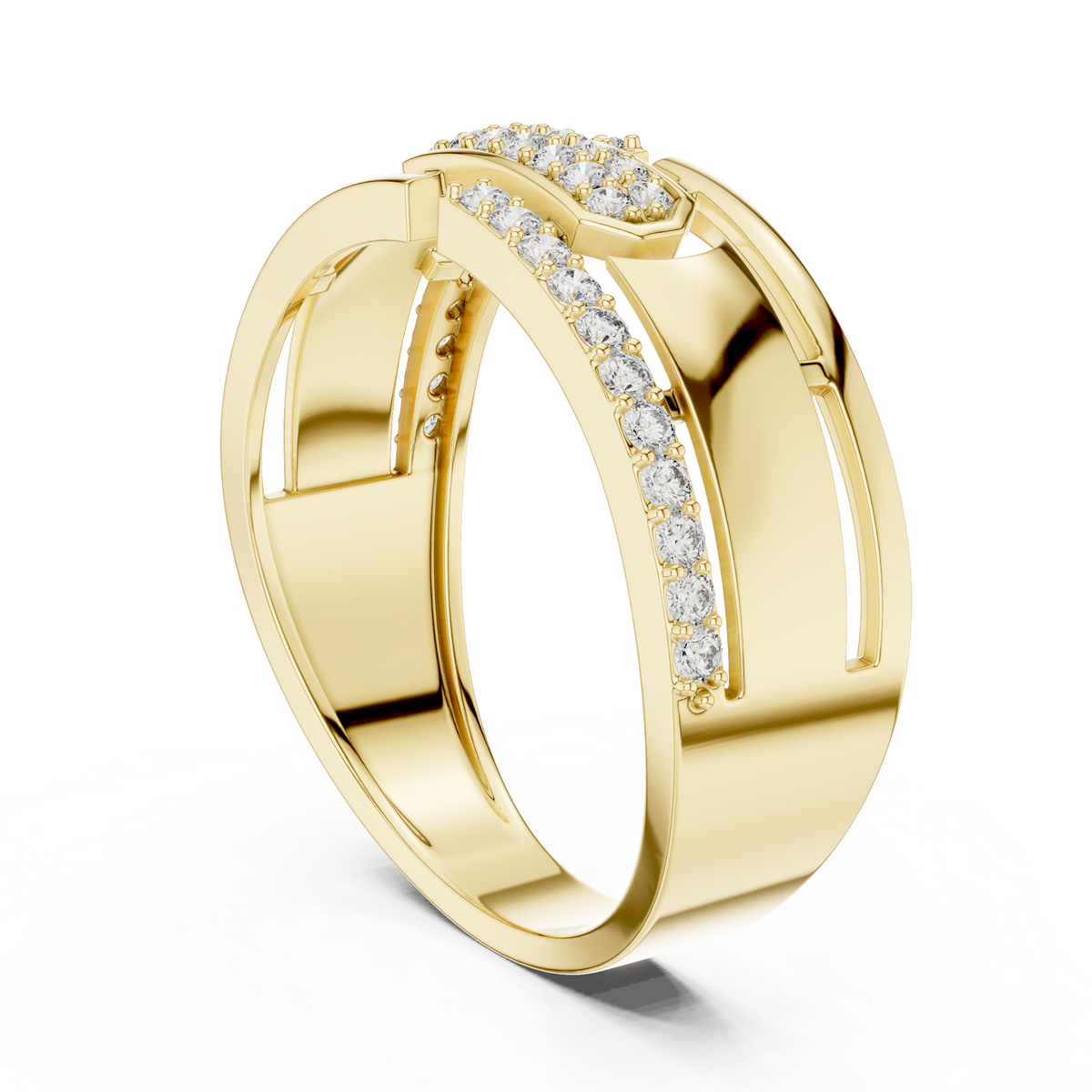 Round Cut Moissanite Diamond Men's Center Plate Pave Gold Statement Band - View 7