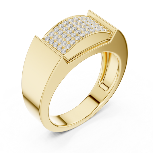 Round Cut Moissanite Diamond Men's Heavy Gold Micro Pave Statement Ring - View 2