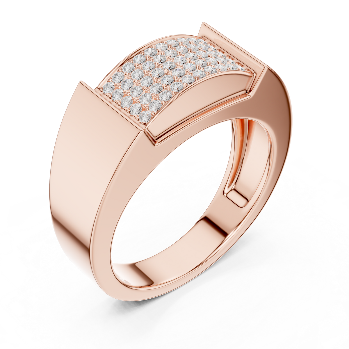 Round Cut Moissanite Diamond Men's Heavy Gold Micro Pave Statement Ring - View 3