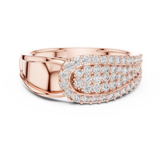 Round Cut Moissanite Diamond Men's Oval Shield Pave Accent Wedding Ring - View 2