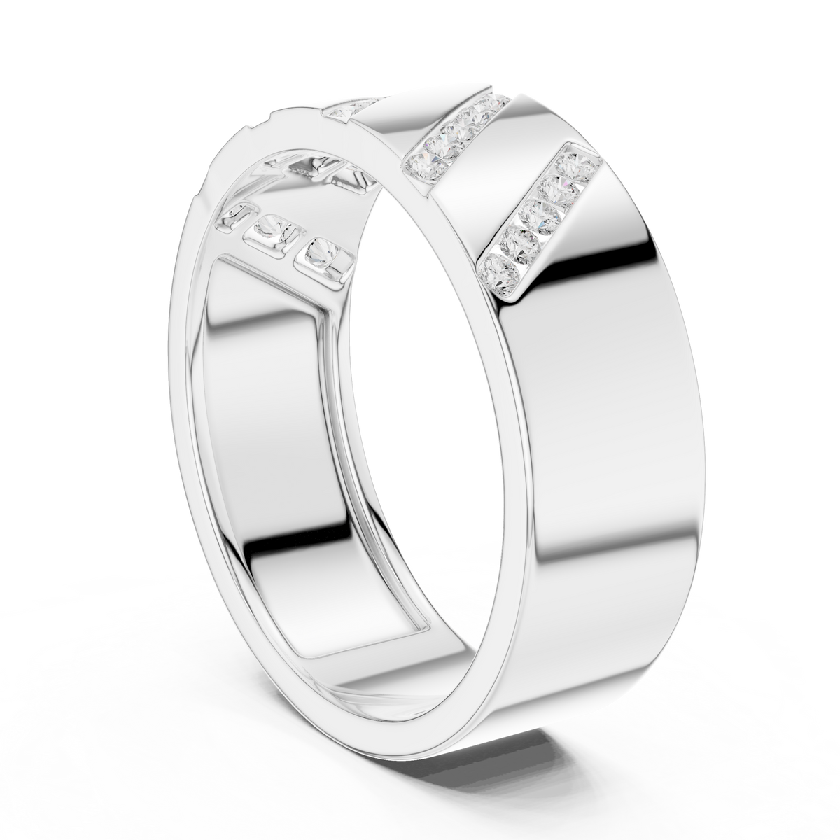 Round Cut Moissanite Diamond Men's Wide Diagonal Channel Set Band - View 7