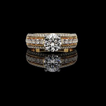 Round Cut Triple Pave Moissanite Diamond Solitaire Engagement Ring