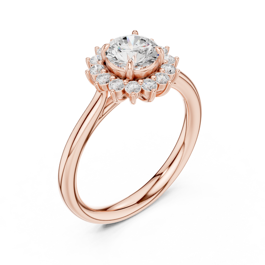 Floral Halo Round Moissanite Diamond Halo Engagement Ring - View 2