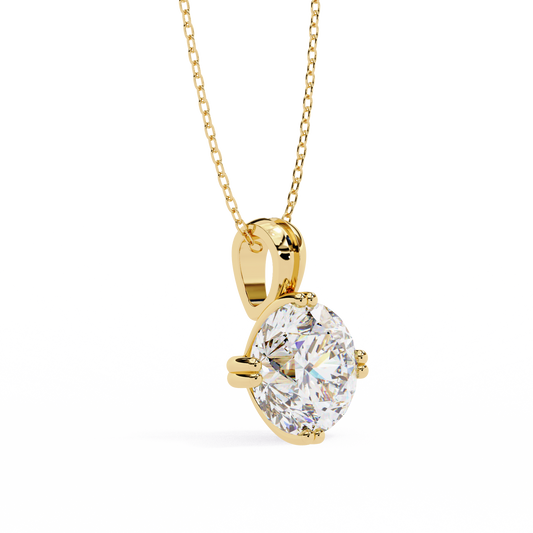 Round Moissanite Diamond Solitaire Double Prong Four Point Pendant - View 2