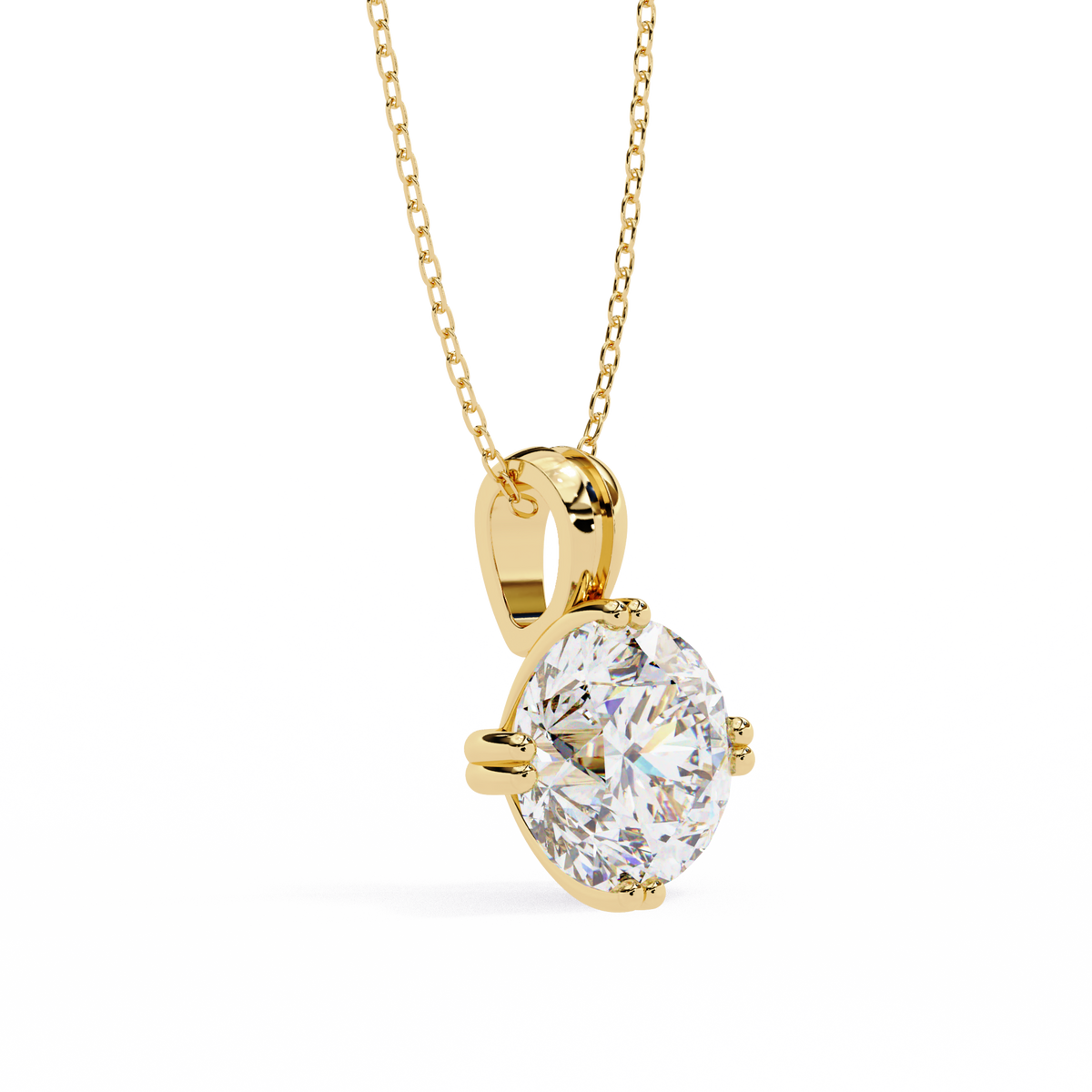 Round Lab Grown Diamond Solitaire Double Prong Four Point Pendant - View 2