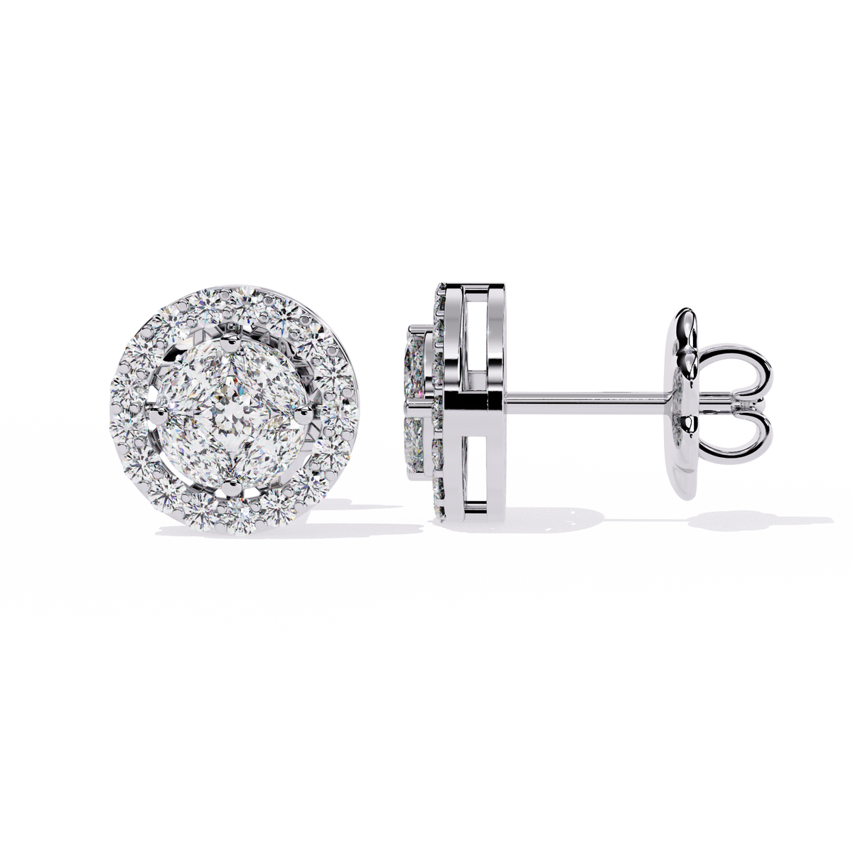 Halo Marquise Lab Diamond Round Cluster Stud Earrings with Pavé Circle Design - View 6