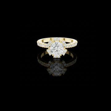 Round Floral Halo Lab Grown Diamond Ring with Pave Band