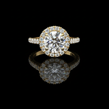 Round Cut Sunburst Halo Lab Diamond Ring with Pave Band