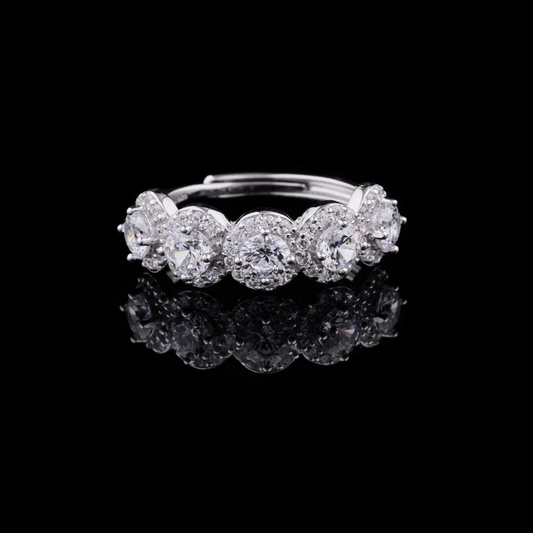 Five Stone Round Cut Lab Diamond Halo Ring