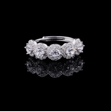 Five Stone Round Cut Moissanite Diamond Halo Ring