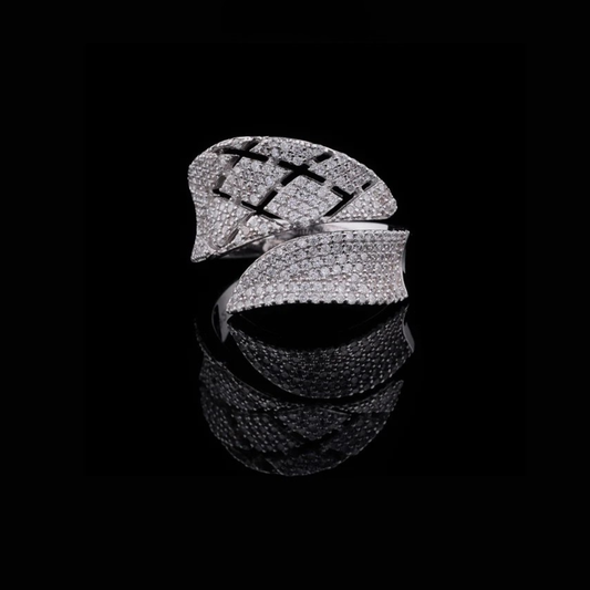 Micro Pave Moissanite Diamond Crossover Statement Ring Wedding Band