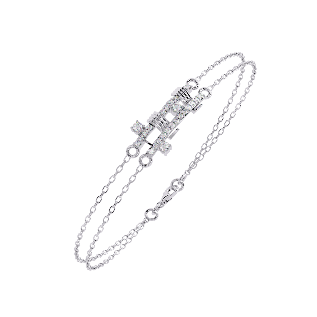 Round Lab Diamond Double Layered Bracelet with Studded Geometric Motif - View 4