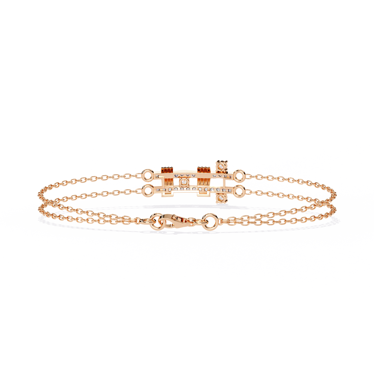 Round Lab Diamond Double Layered Bracelet with Studded Geometric Motif - View 7