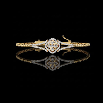 Round Lab Diamond Floral Clover Halo Hinged Bangle Bracelet
