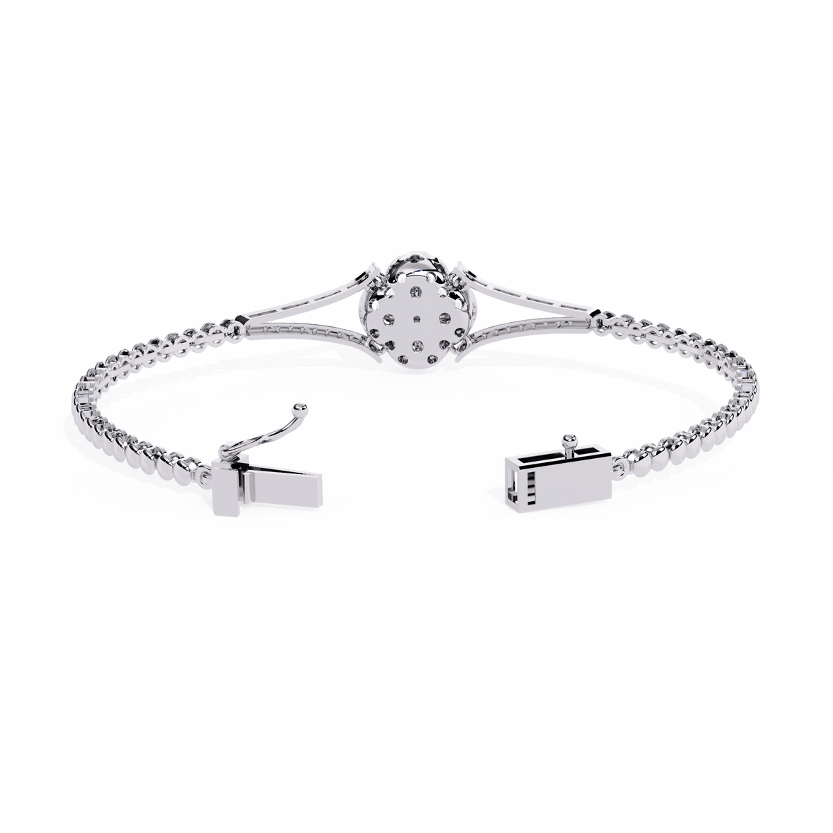 Round Lab Diamond Floral Clover Halo Hinged Bangle Bracelet - View 10