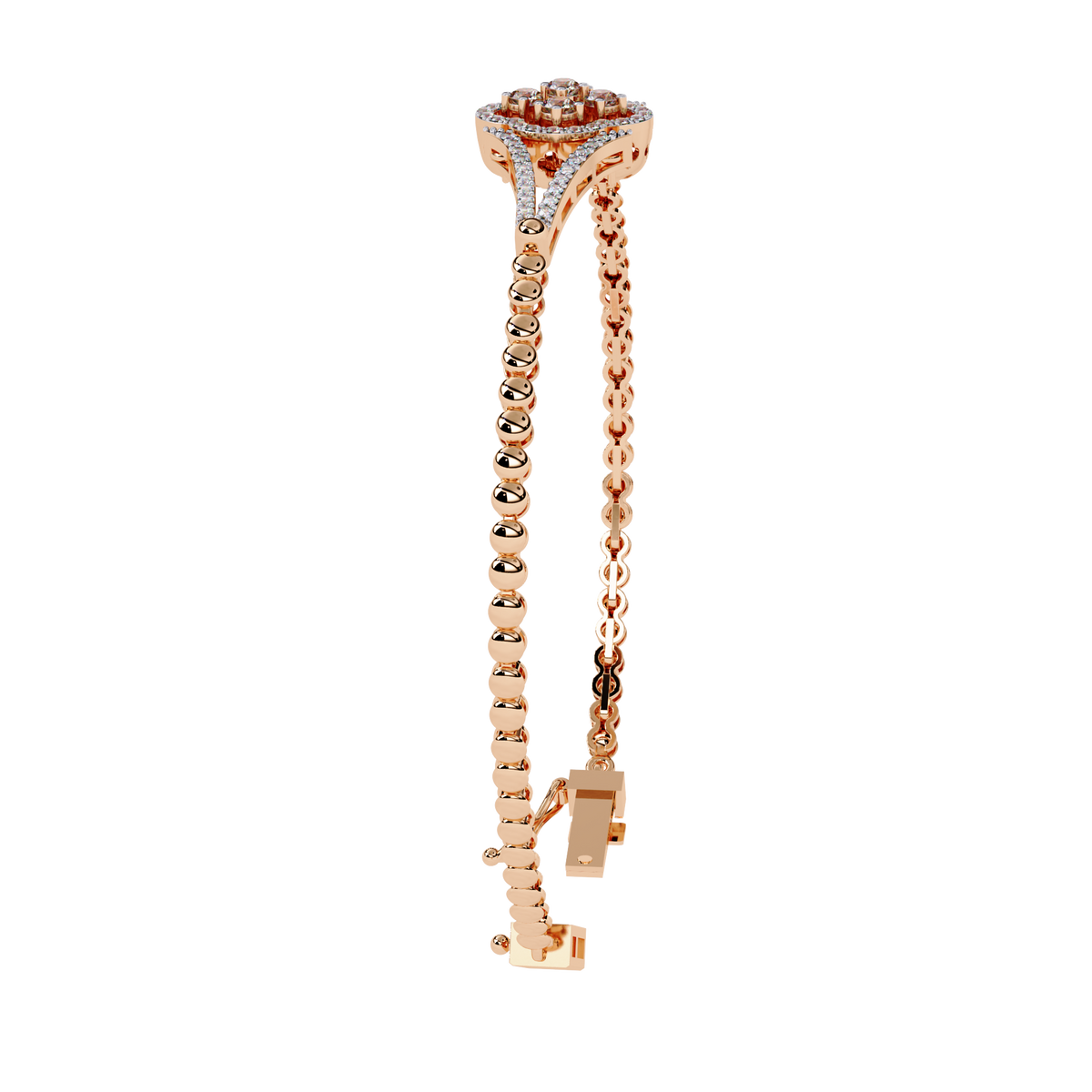 Round Lab Diamond Floral Clover Halo Hinged Bangle Bracelet - View 6