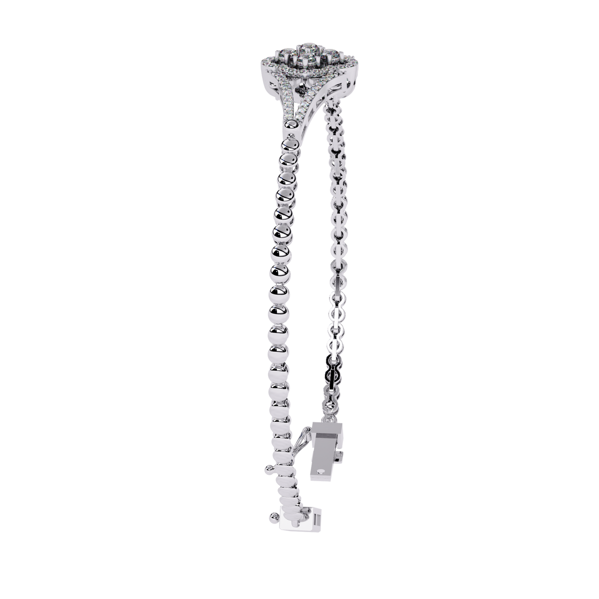 Round Lab Diamond Floral Clover Halo Hinged Bangle Bracelet - View 7