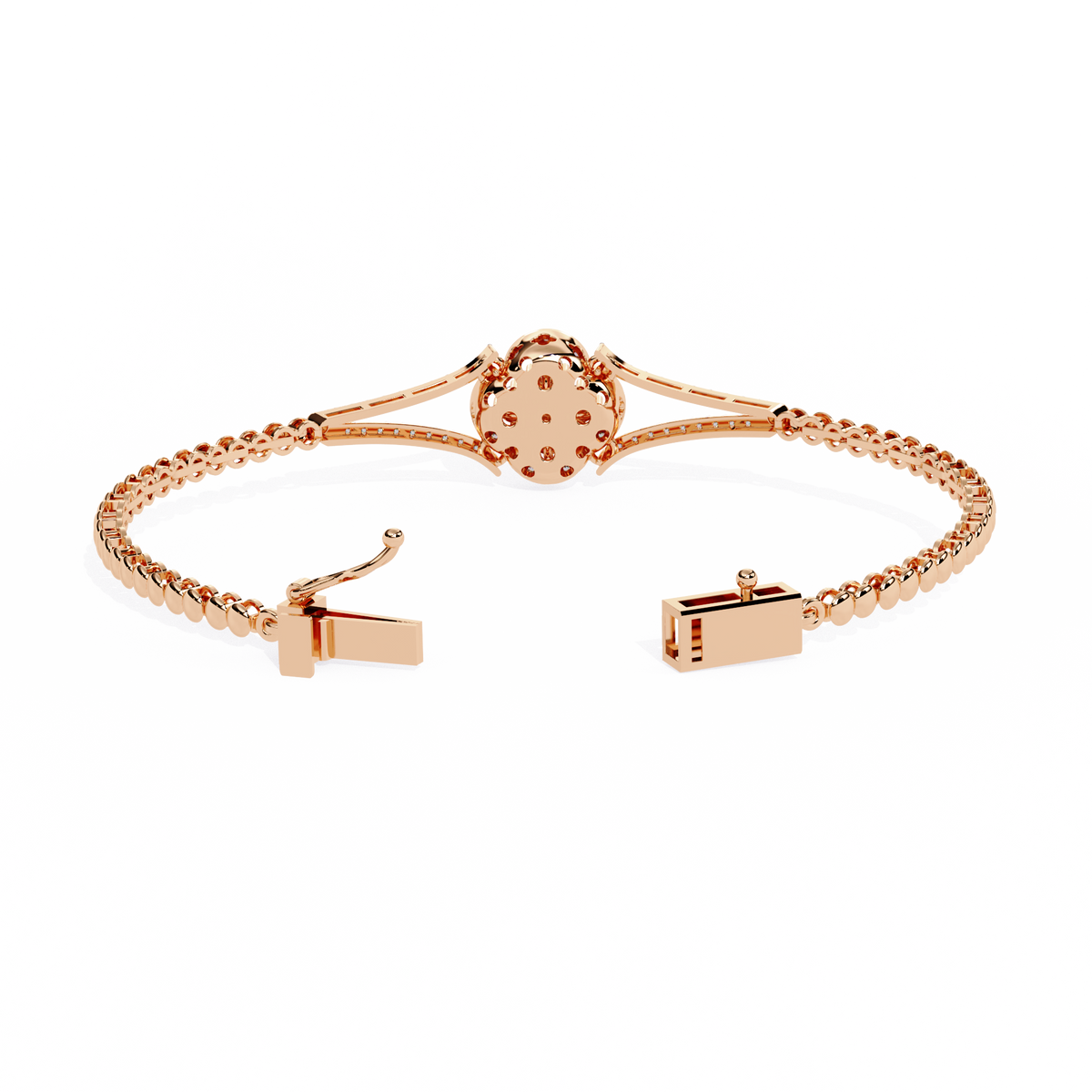 Round Lab Diamond Floral Clover Halo Hinged Bangle Bracelet - View 9