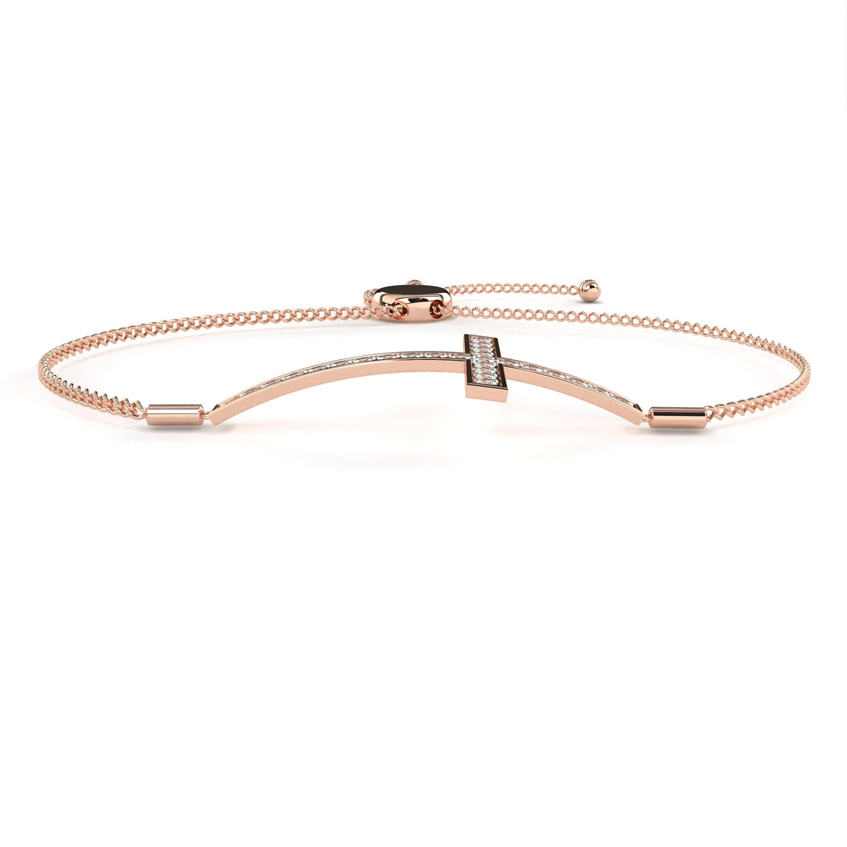 Round Lab Diamond Horizontal Cross Adjustable Bolo Bracelet - View 2