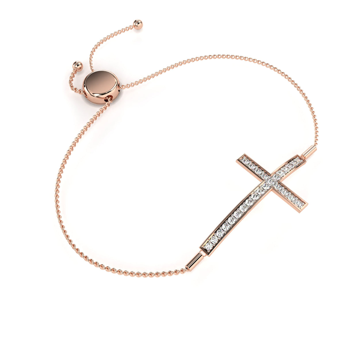 Round Lab Diamond Horizontal Cross Adjustable Bolo Bracelet - View 6