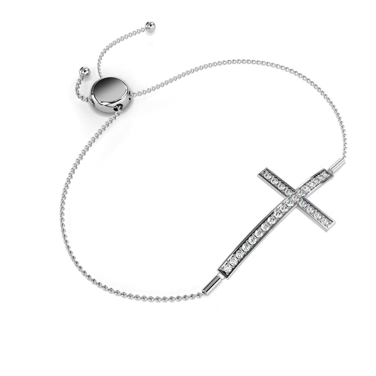 Round Lab Diamond Horizontal Cross Adjustable Bolo Bracelet - View 7
