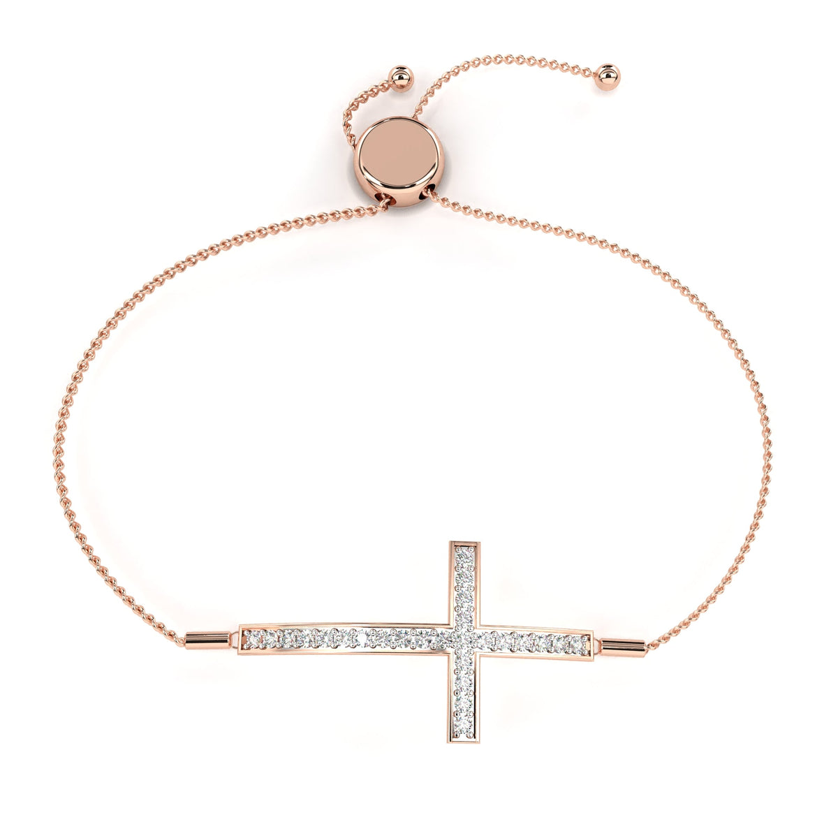 Round Lab Diamond Horizontal Cross Adjustable Bolo Bracelet - View 8