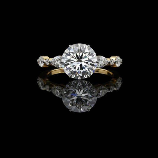 Round Lab Diamond Wedding Ring With Marquise Side Stones