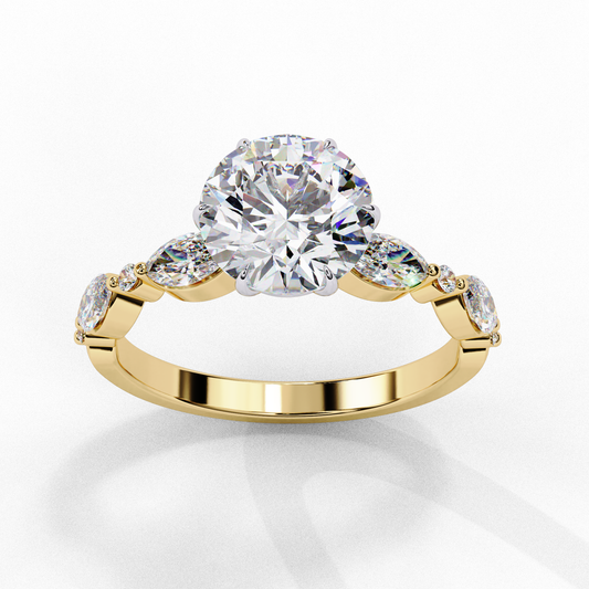 Round Lab Diamond Wedding Ring With Marquise Side Stones - View 2