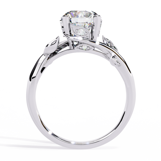 Leaf Motif Round Cut Moissanite Diamond Engagement Ring - View 2