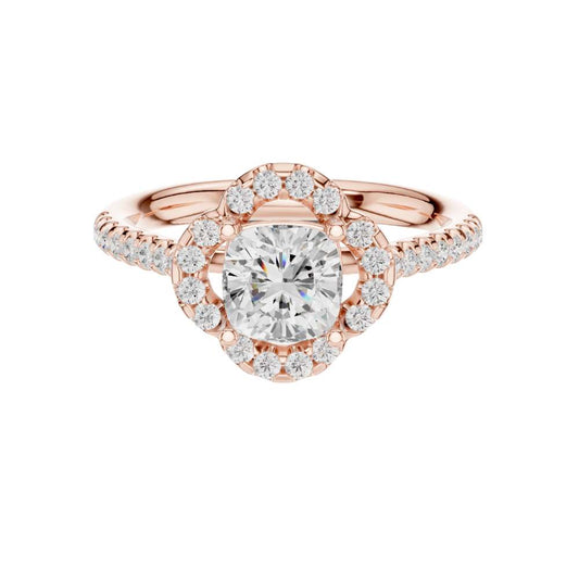 Round Moissanite Diamond Halo Pave Engagement Ring - View 2
