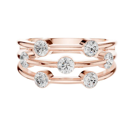 Round Moissanite Diamond Triple Row Bezel Set Open Band Ring - View 2