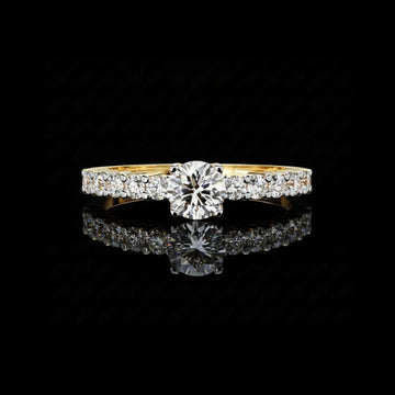 Round Cut Moissanite Diamond Engagement Ring With Diamond Band