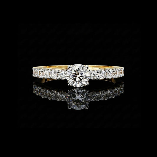 Round Cut Moissanite Diamond Engagement Ring With Diamond Band
