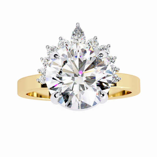 Round Cut Brilliant Floral Halo Moissanite Diamond Engagement Ring - View 2