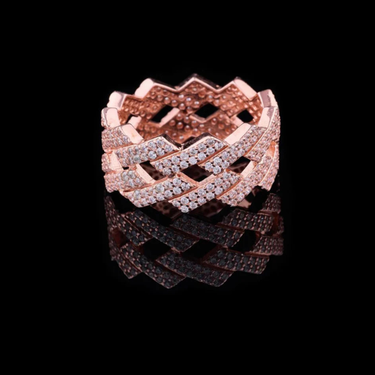 Round Cut Moissanite Diamond Multi Row Cross Pave Band Ring