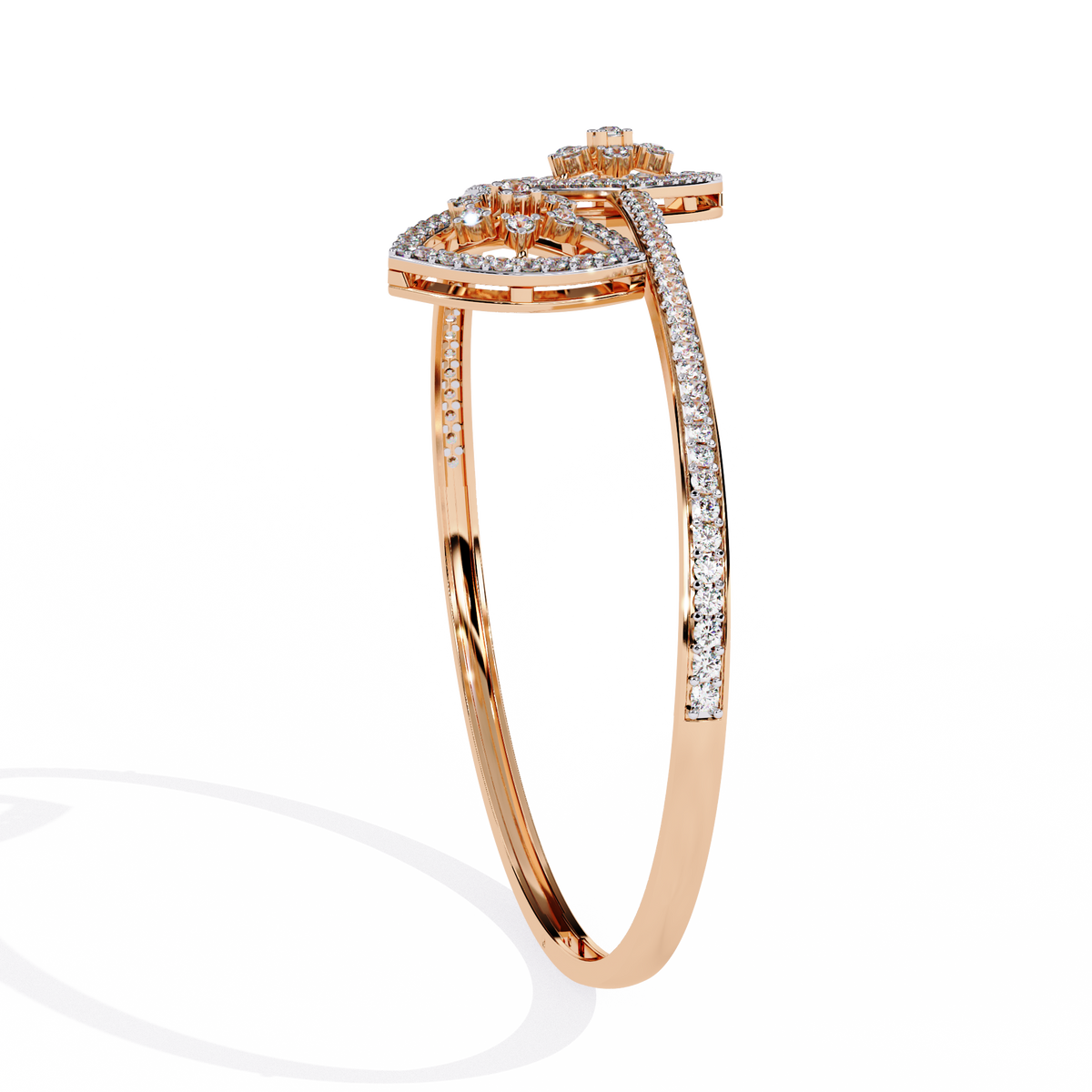 Round Shape Lab Diamond Open Cuff Bangle Bracelet Pave Accents - View 3