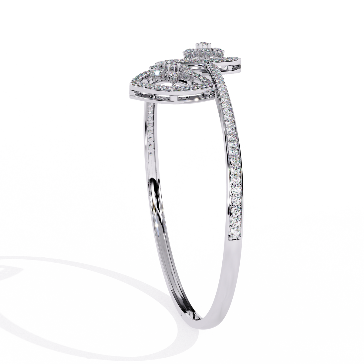 Round Shape Lab Diamond Open Cuff Bangle Bracelet Pave Accents - View 4