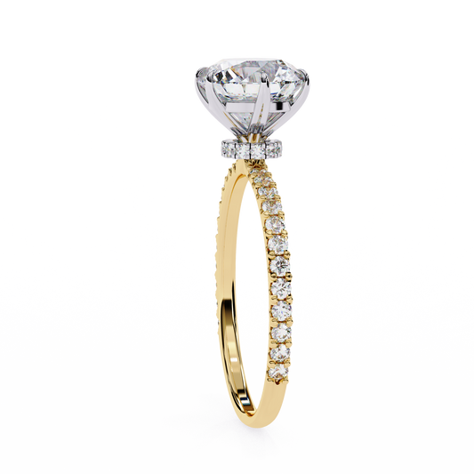 Round Cut Brilliant Moissanite Diamond Solitaire Engagement Ring Pave Band - View 2