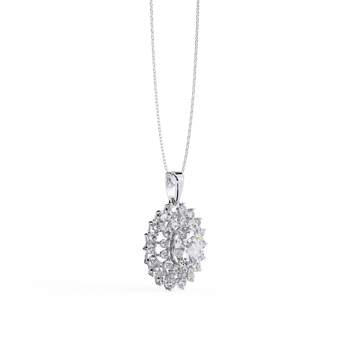 Round Sunburst Inspired Moissanite Diamond Necklace - View 4