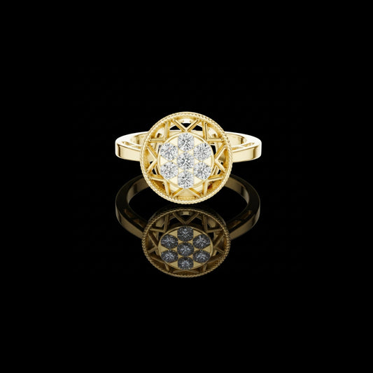 Round Lab Diamond Starburst Cluster Engagement Ring