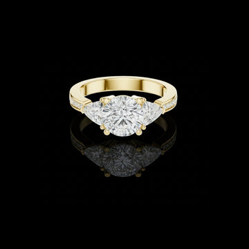 Round Moissanite Diamond Engagement Ring With Trillion Side Stone