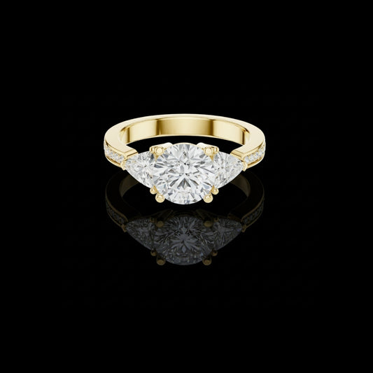 Round Moissanite Diamond Engagement Ring With Trillion Side Stone