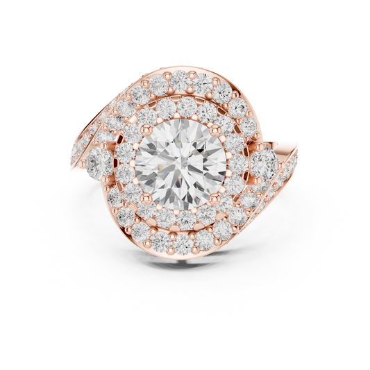 Round Cut Lab Diamond Swirl Double Halo Engagement Ring - View 2